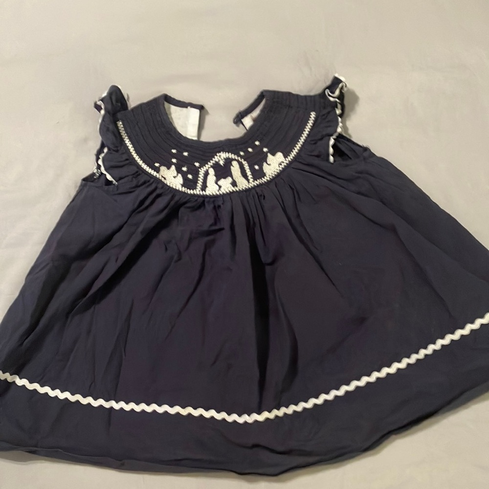 Navy Nativity smocked dress
